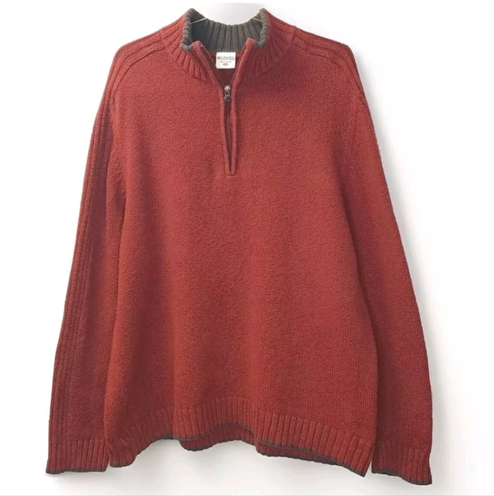 Vtg Columbia Raglan Sweater Men XXL Qtr Zip Cable Knit Rust Red Gorp Outdoorsy